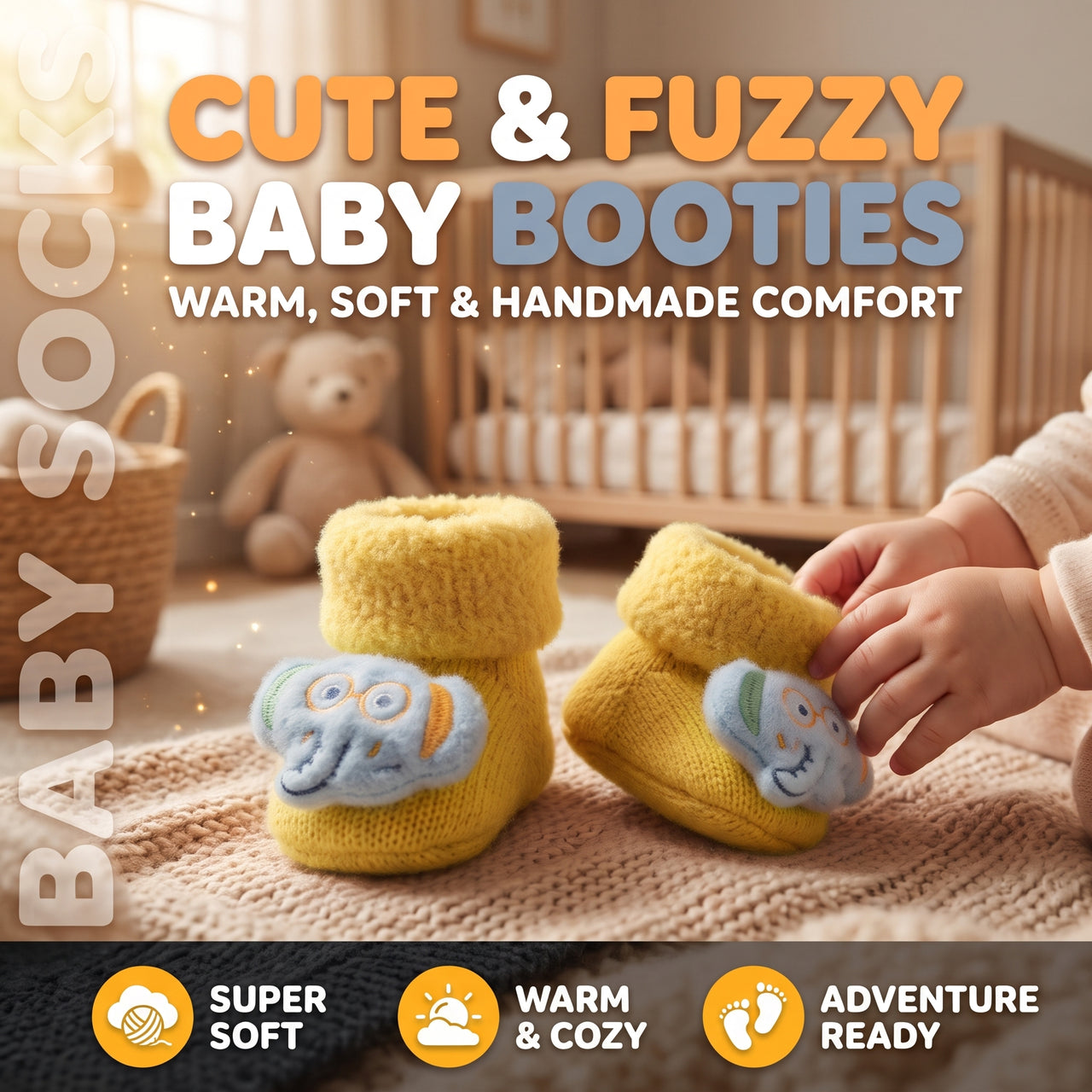 Baby Fuzzy Socks Booties with Yellow Character 1 Pair