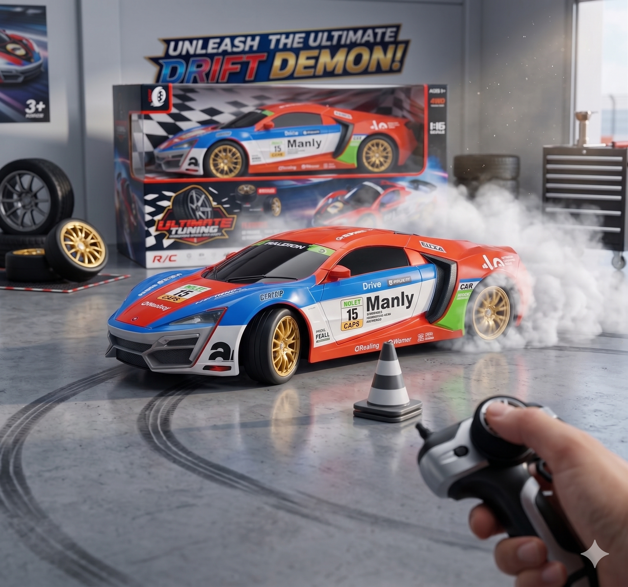 1:16 Scale 4WD Drift Demon RC Racer 2.4GHz Replaceable Drift Tyres