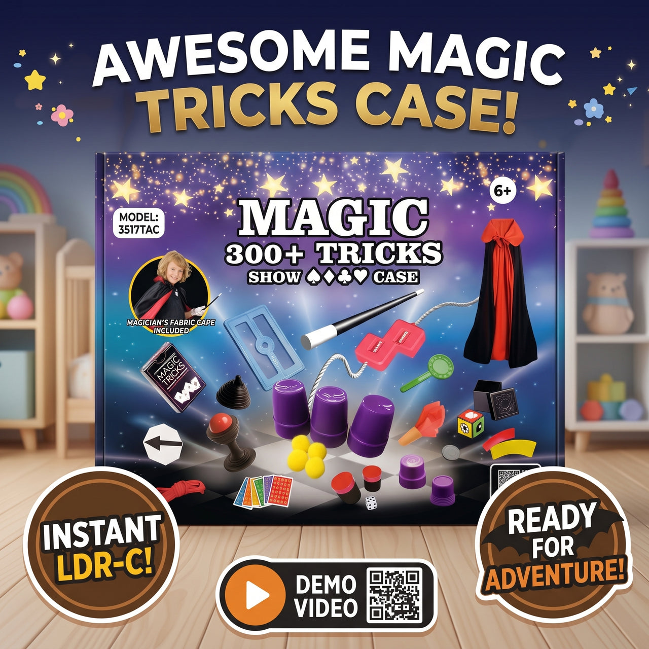 300 Plus Magic Tricks Show Case Set with Cape