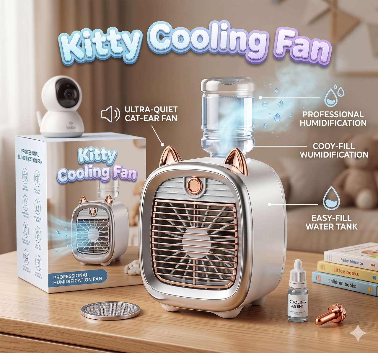 Cute Cat Mini Air Cooler Mist Fan with Water Tank