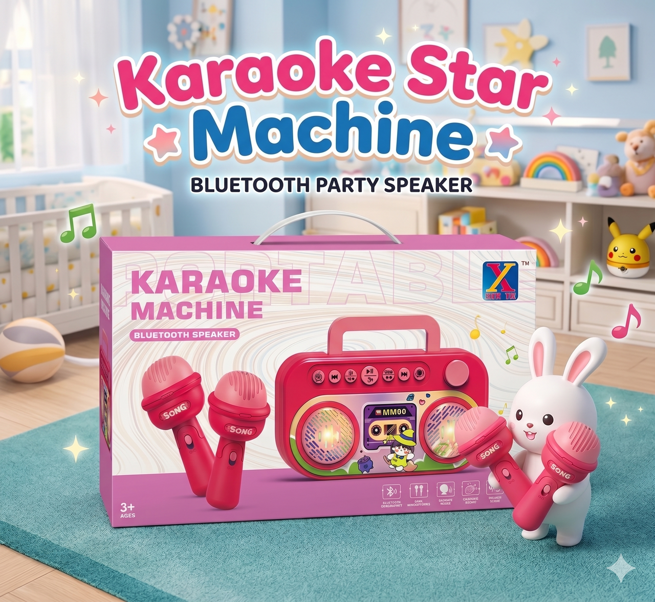 Karaoke Star Bluetooth Speaker With 2 Microphones & LED Lights