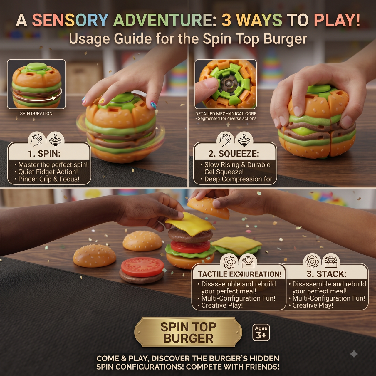 Spin Top Burger Fidget Toy