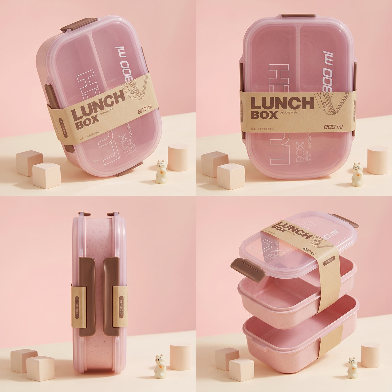 Rectangular Portable Lunch Box 800ml with Spoon
