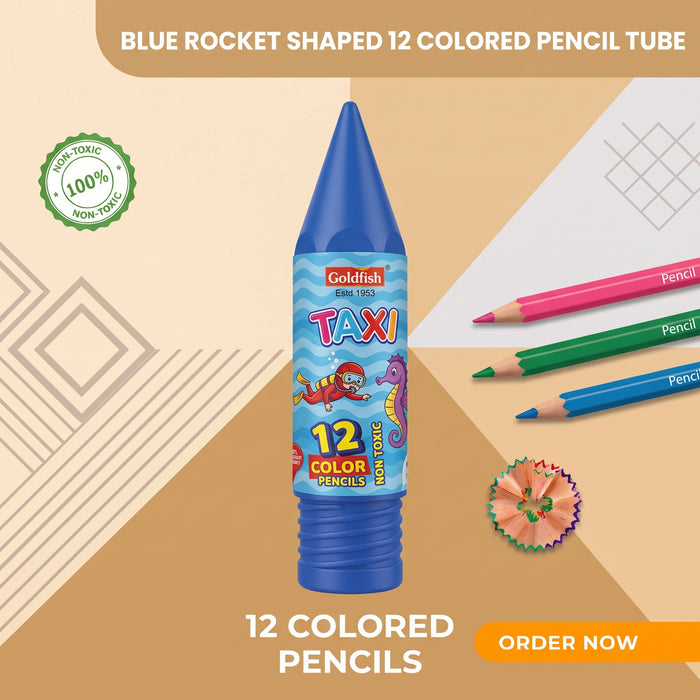 12 Colour Pencils Blue Pencil Shaped Container