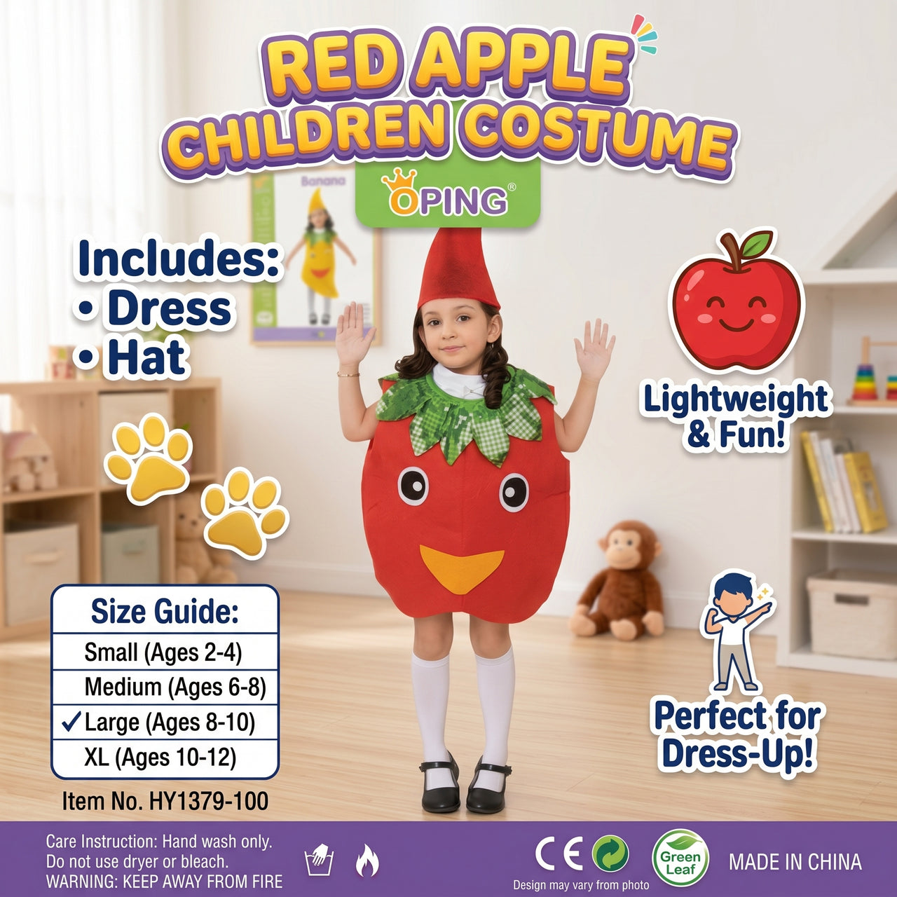 Kids Red Apple Costume