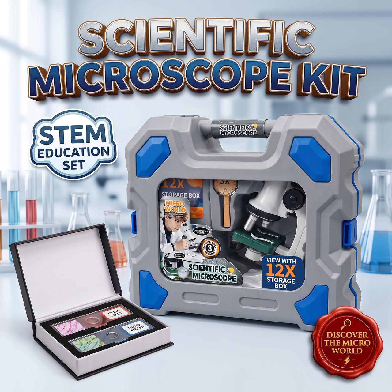 Scientific Microscope Kids STEM  Set With Carry Case