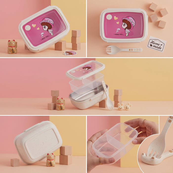 Girl Cartoon Shape Food Container Lunch Box