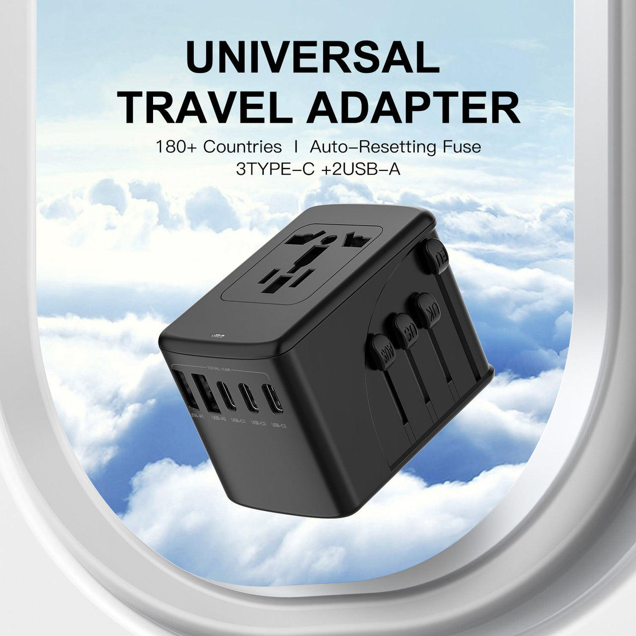Universal Travel Adapter With USB 2x USB A And 2x USB C