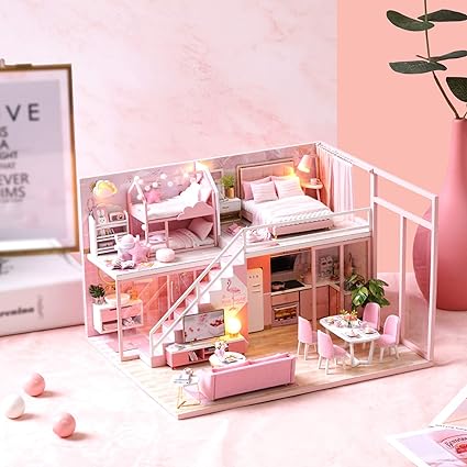 DIY Miniature Dolls House Kit with Furniture, Music Box, and Dust Cover