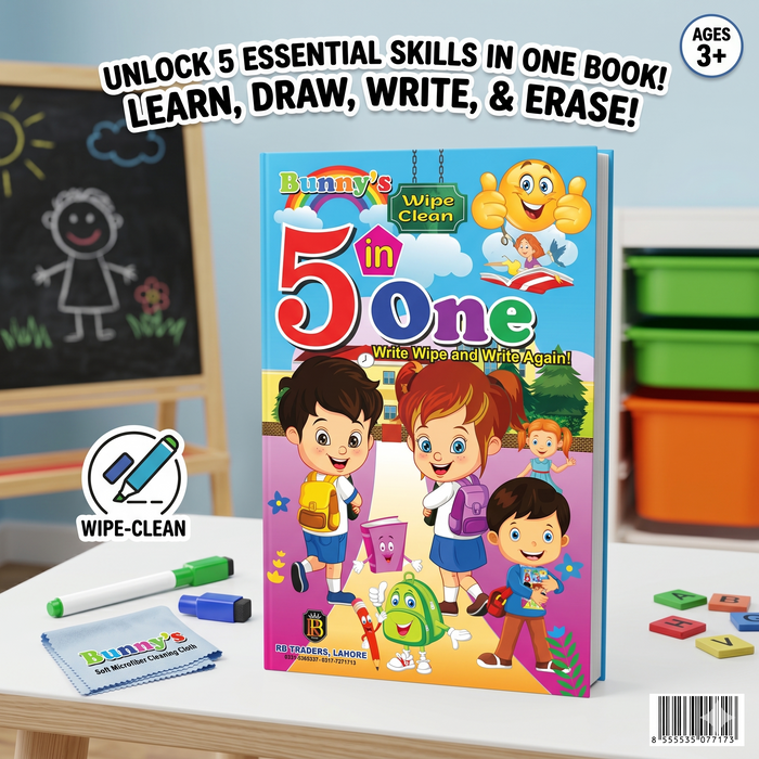 Bunny's Wipe Clean 5-in-1 Activity Book | Learn, Draw, Write & Erase | Age 3+