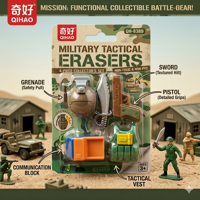 Military Tactical Erasers | 4-Piece Collector's Set | Age 3+
