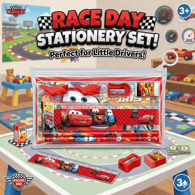 Disney Cars Race Day Stationery Set for Kids – Premium Zipper Pouch School Supply Kit