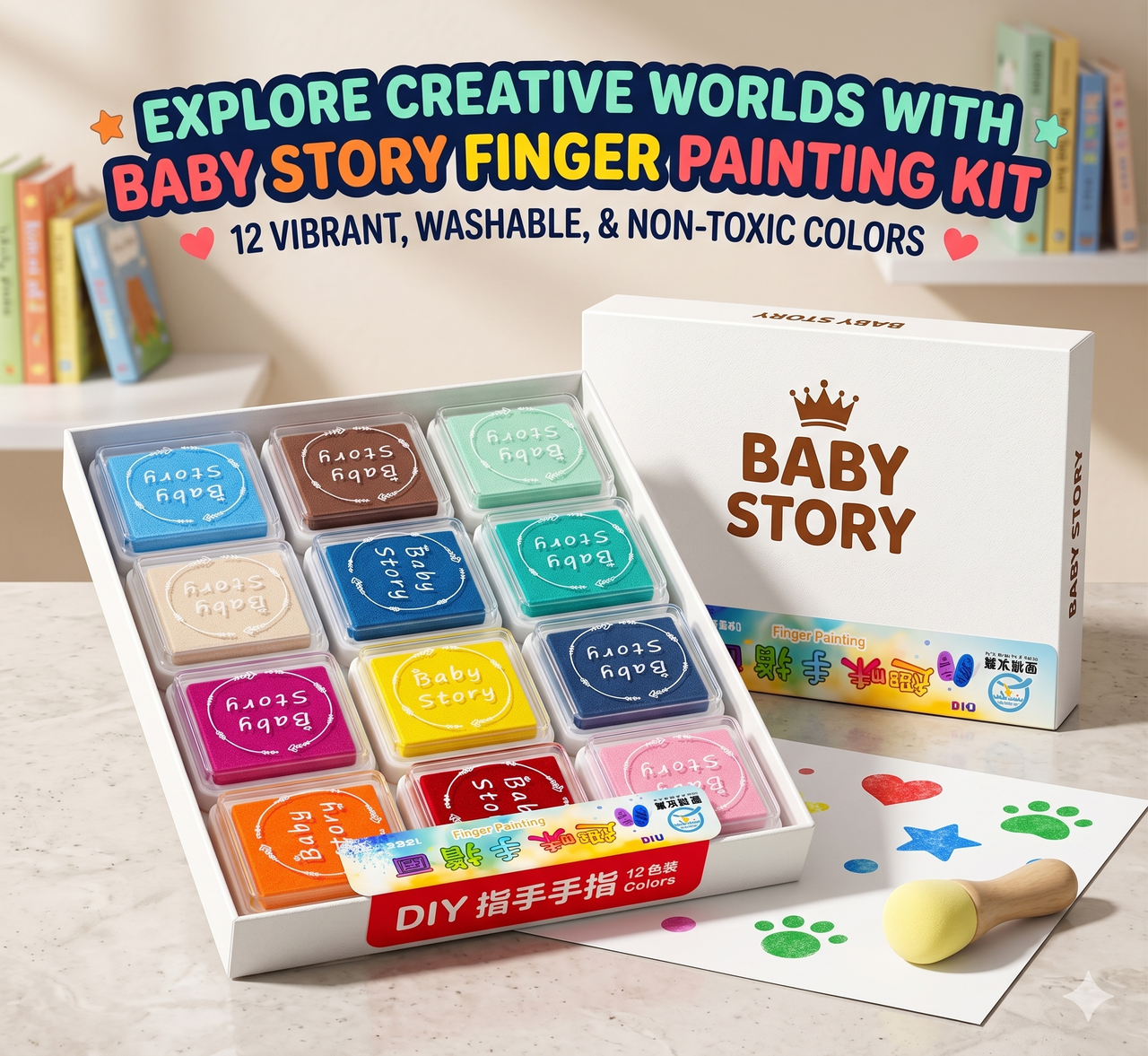Baby Story Finger Painting Kit | 12 Vibrant Washable Colors | DIY Art Set