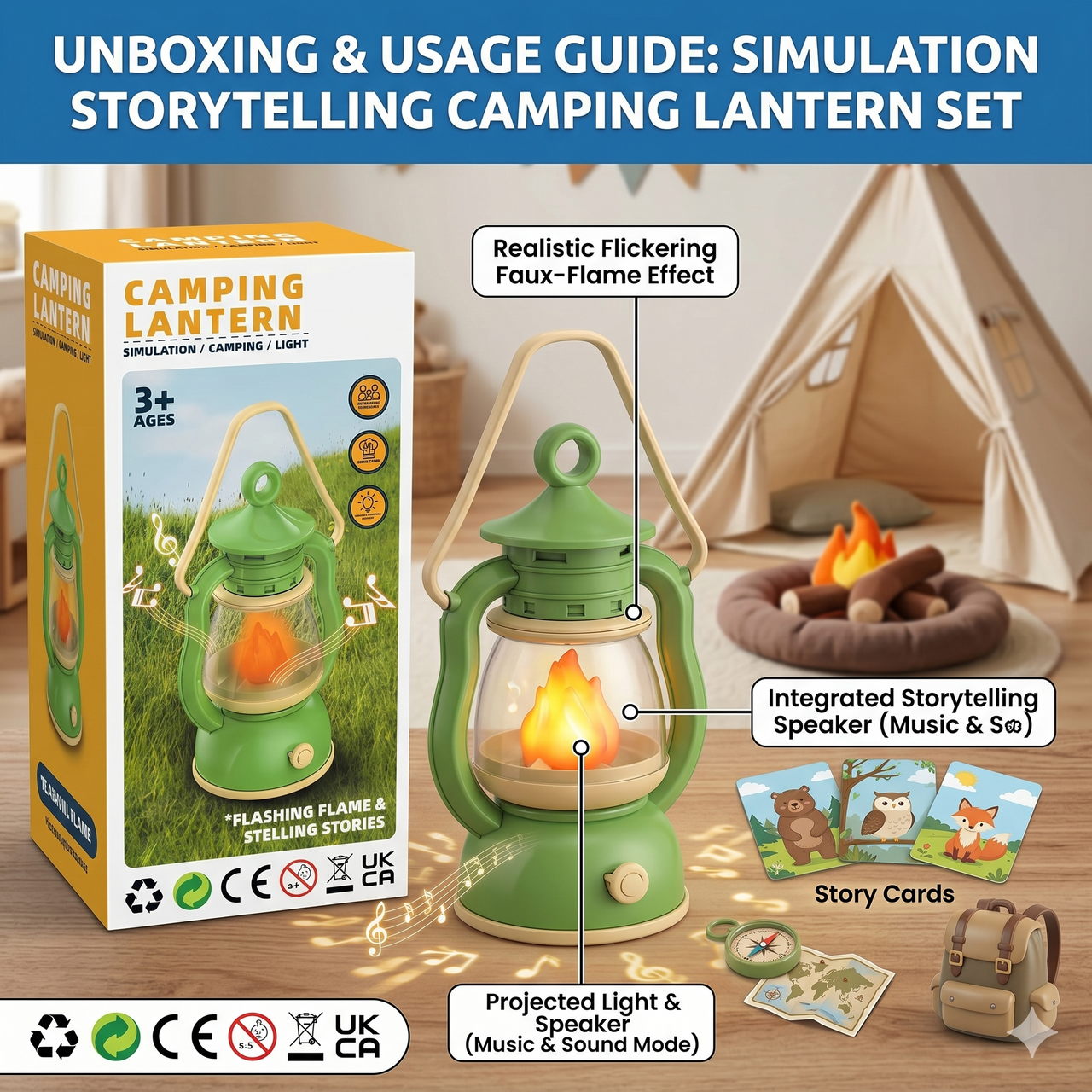 Simulation Storytelling Camping Lantern Set – Kids Pretend Play Lamp with Sound & Flame Effect