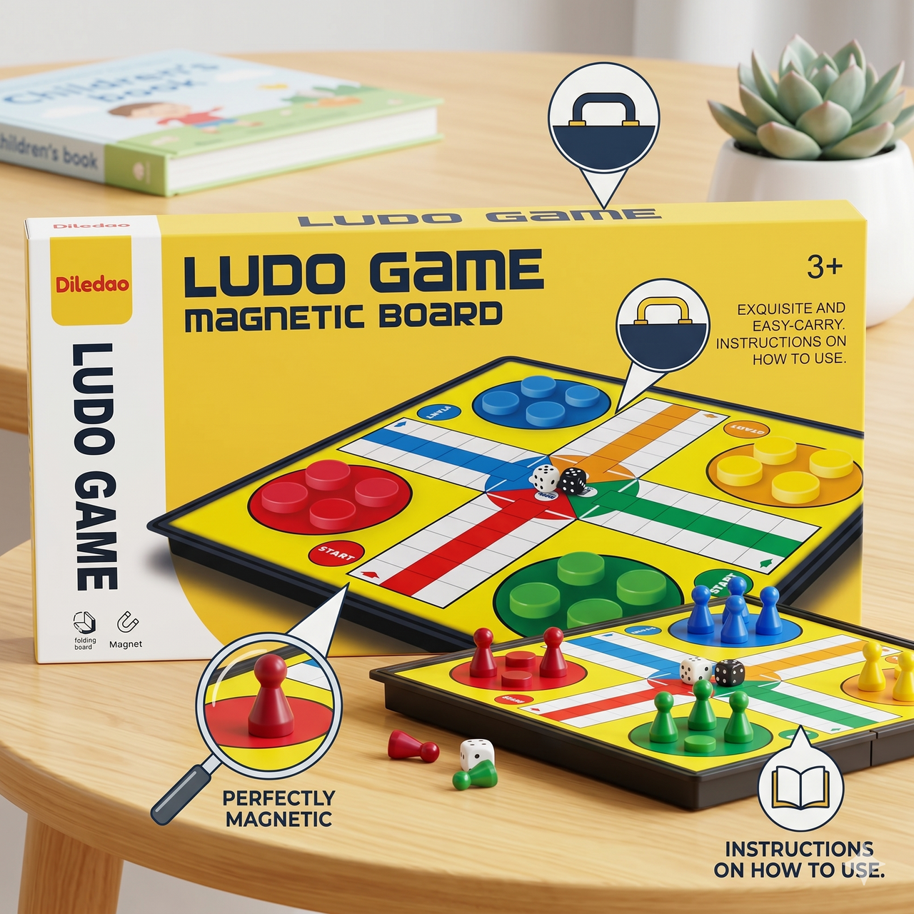 Diledao Magnetic Ludo Game Board | Folding Travel Board Game | Age 3+