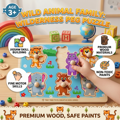 Wild Animal Family Wilderness Peg Puzzle for Kids | Age 3+