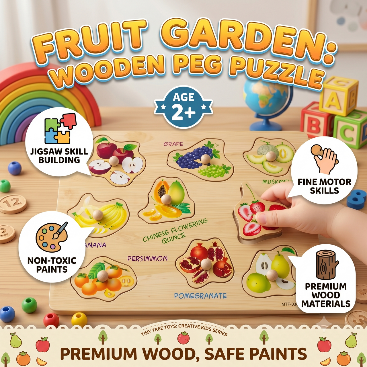 Fruit Garden Wooden Peg Puzzle 8 Pcs