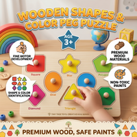Thumbnail for Wooden Shapes & Color Peg Puzzle for Kids | Age 3+