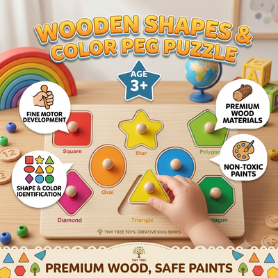 Wooden Shapes & Color Peg Puzzle for Kids | Age 3+
