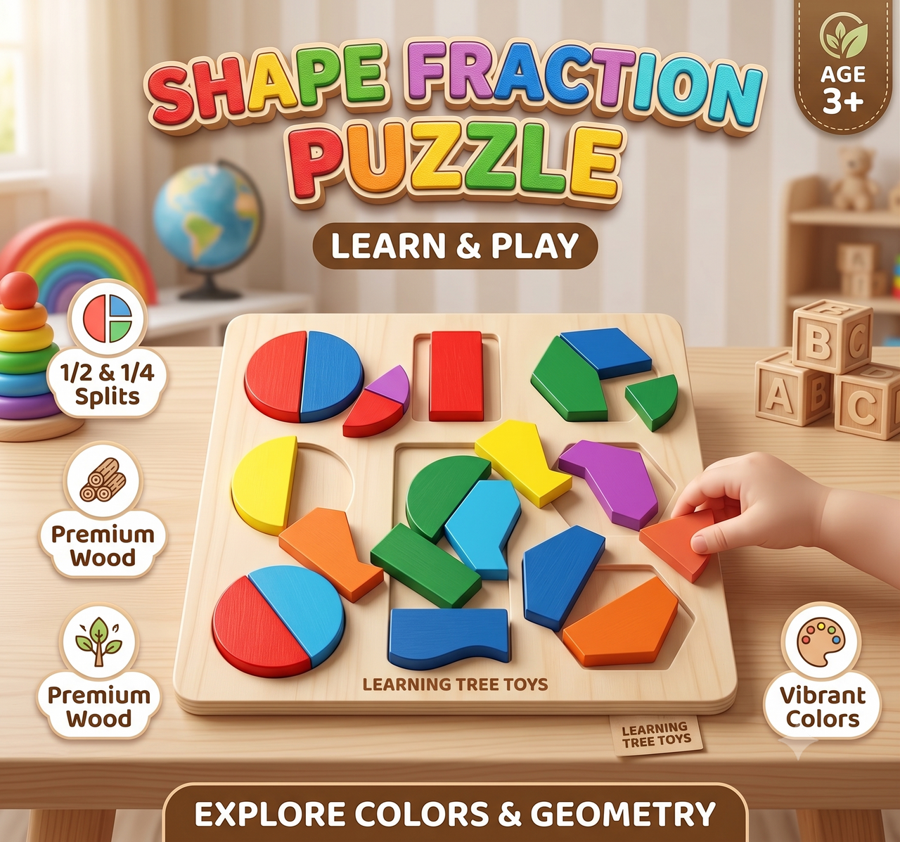 Shape Fraction Puzzle | Learn & Play Colors & Geometry | Age 3+