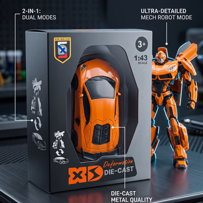 1:43 Scale Deformation Die-Cast Transforming Robot Car Toy – 2-in-1 Dual Modes Mech Warrior