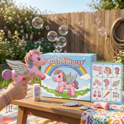 DIY Unicorn Bubble Horse Blaster – Take-Apart Assembly Bubble Machine Toy for Kids