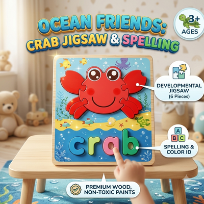 Ocean Friends: Crab Jigsaw & Spelling Puzzle for Kids | Age 3+