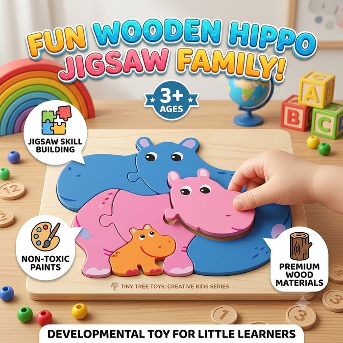 Fun Wooden Hippo Jigsaw Family Puzzle for Kids | Age 3+