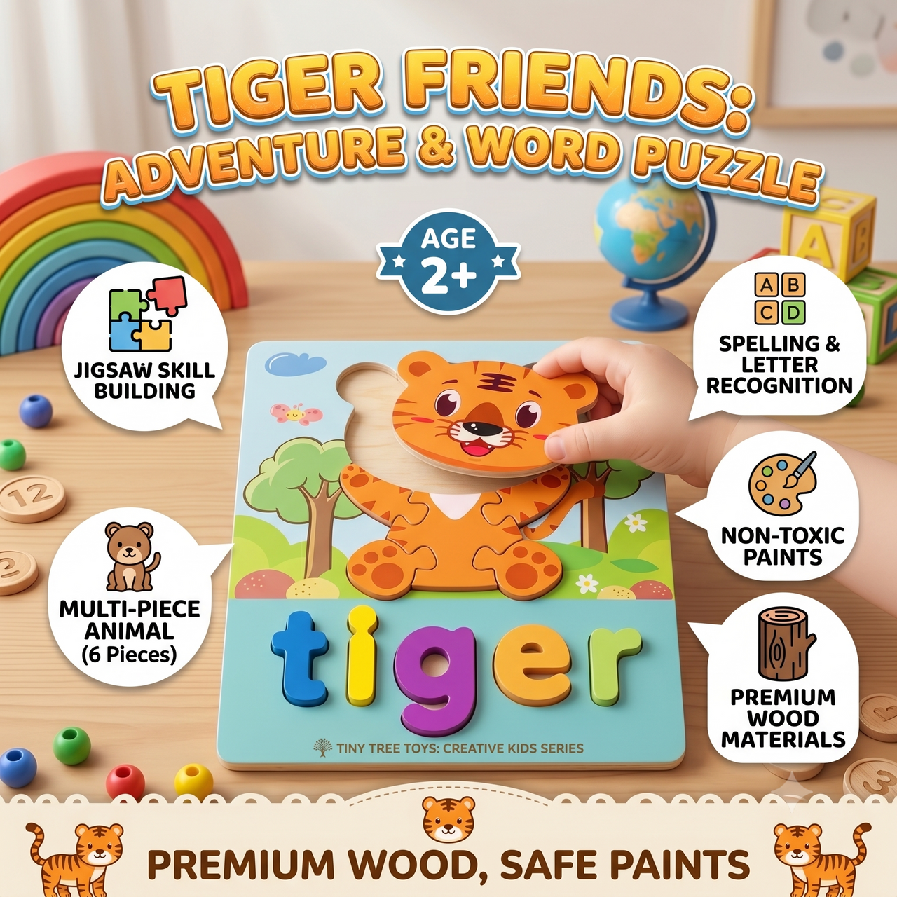 Tiger Friends Adventure & Word Puzzle for Kids | Age 2+
