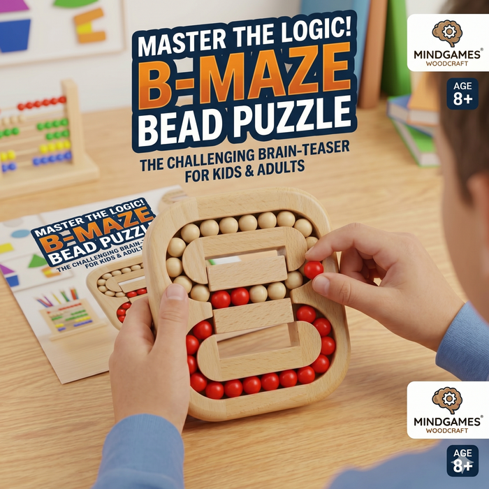MindGames B-Maze Wooden Bead Puzzle | Challenging Brain-Teaser for Kids & Adults | Age 8+