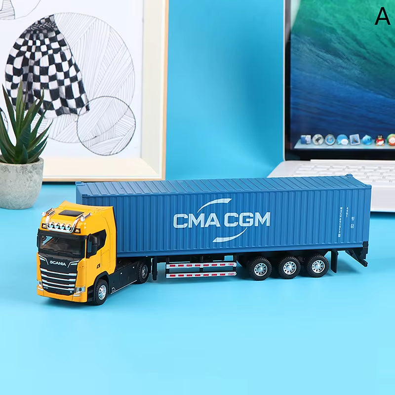 1:36 Pull Back Scale Diecast Container Truck With Light And Sound