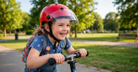 Thumbnail for Kid wearing the helmet while riding a scooty