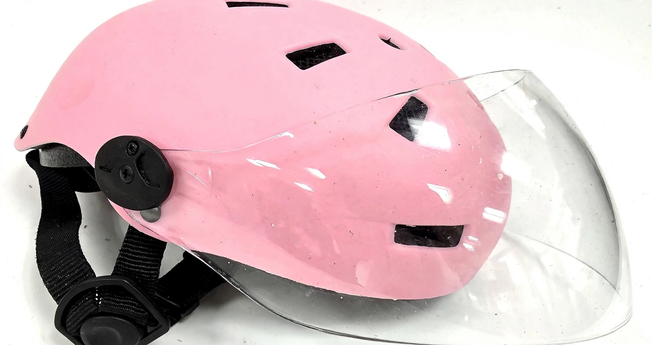 Close-up of helmet straps and ventilation slots