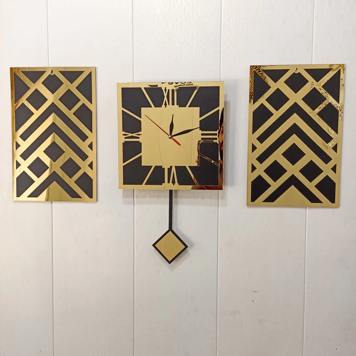 Golden Pendulum Clock With Frame