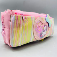 Thumbnail for Magical Pink Striped Unicorn Pencil Case with Shimmering Sequin Heart