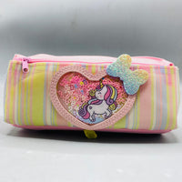 Thumbnail for Magical Pink Striped Unicorn Pencil Case with Shimmering Sequin Heart
