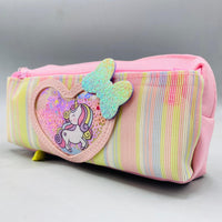 Thumbnail for Magical Pink Striped Unicorn Pencil Case with Shimmering Sequin Heart
