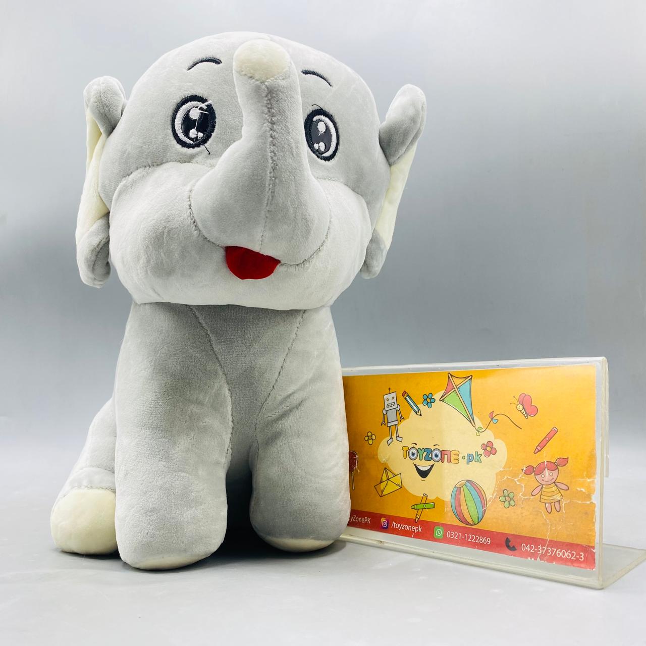 Chubby Cheek Elephant Stuffed Animal with Big Eyes - Soft Grey Plush