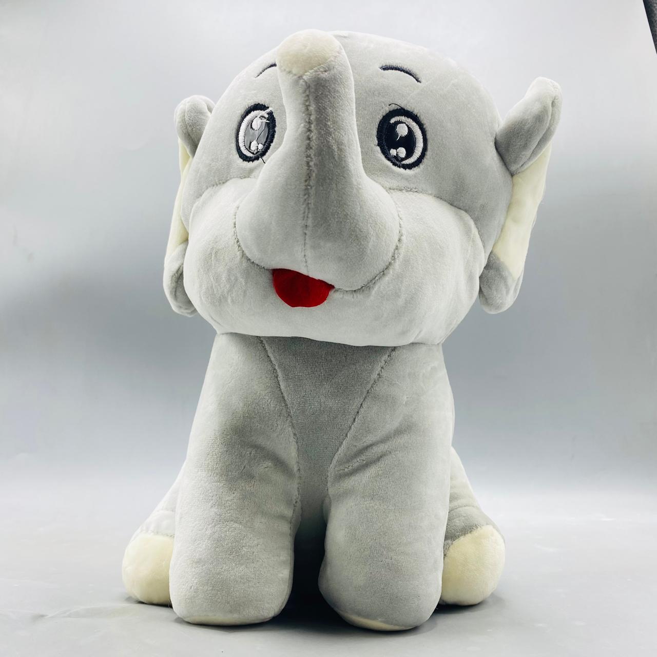 Chubby Cheek Elephant Stuffed Animal with Big Eyes - Soft Grey Plush