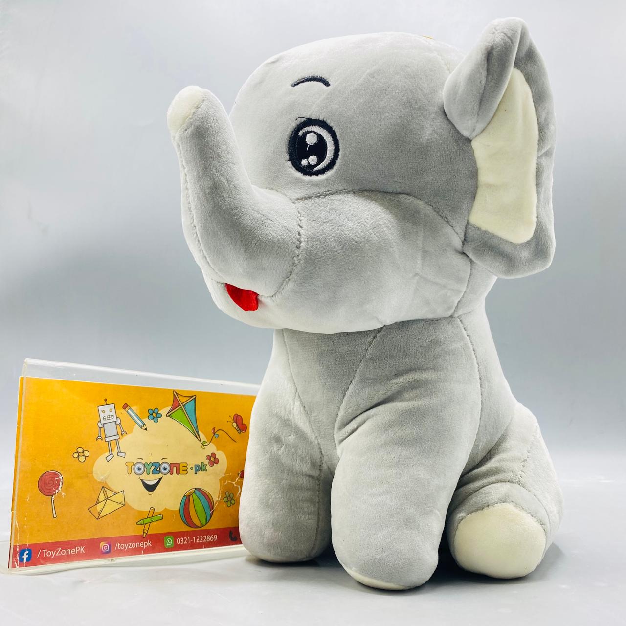 Chubby Cheek Elephant Stuffed Animal with Big Eyes - Soft Grey Plush
