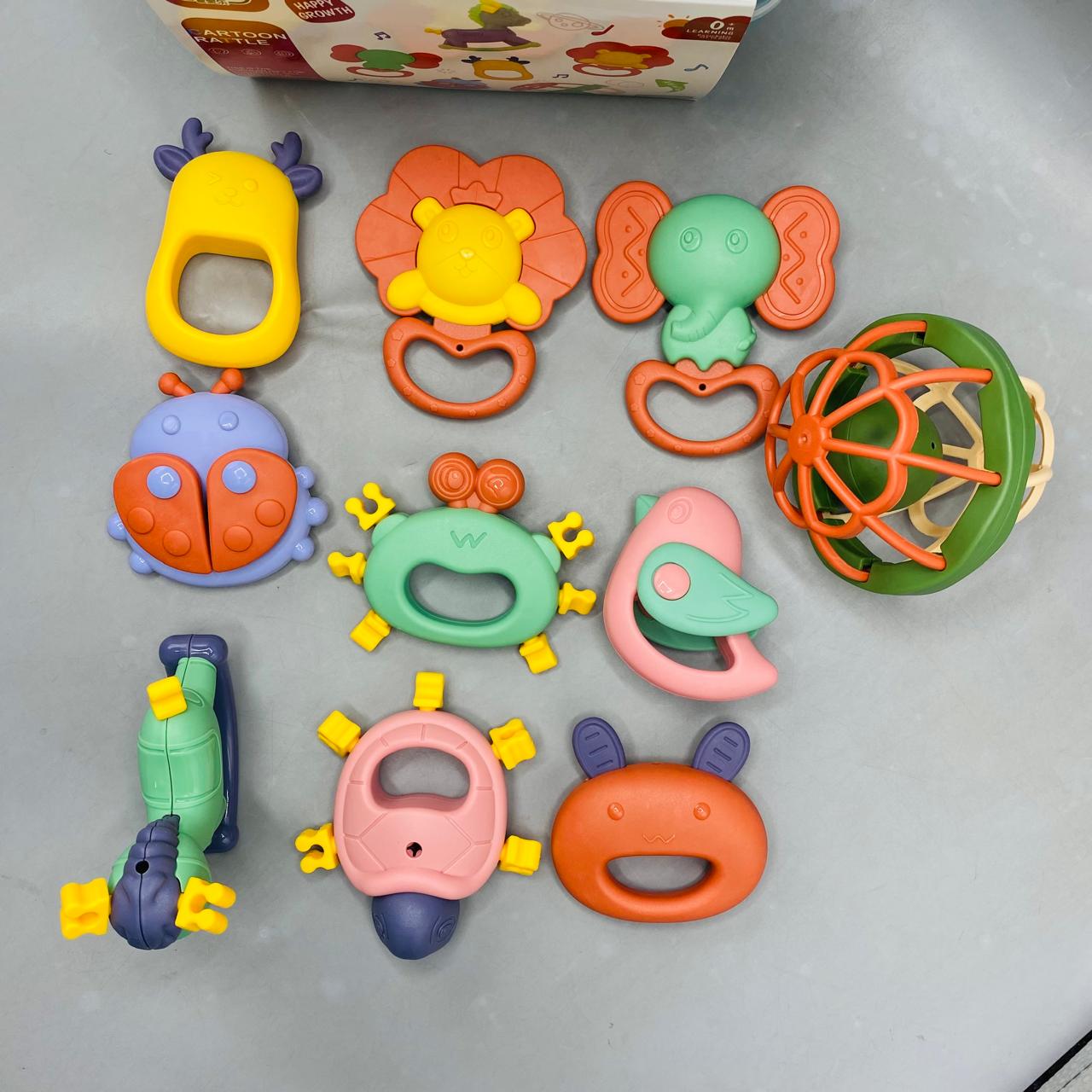 10 Piece Rattle with Silicone Teether Set