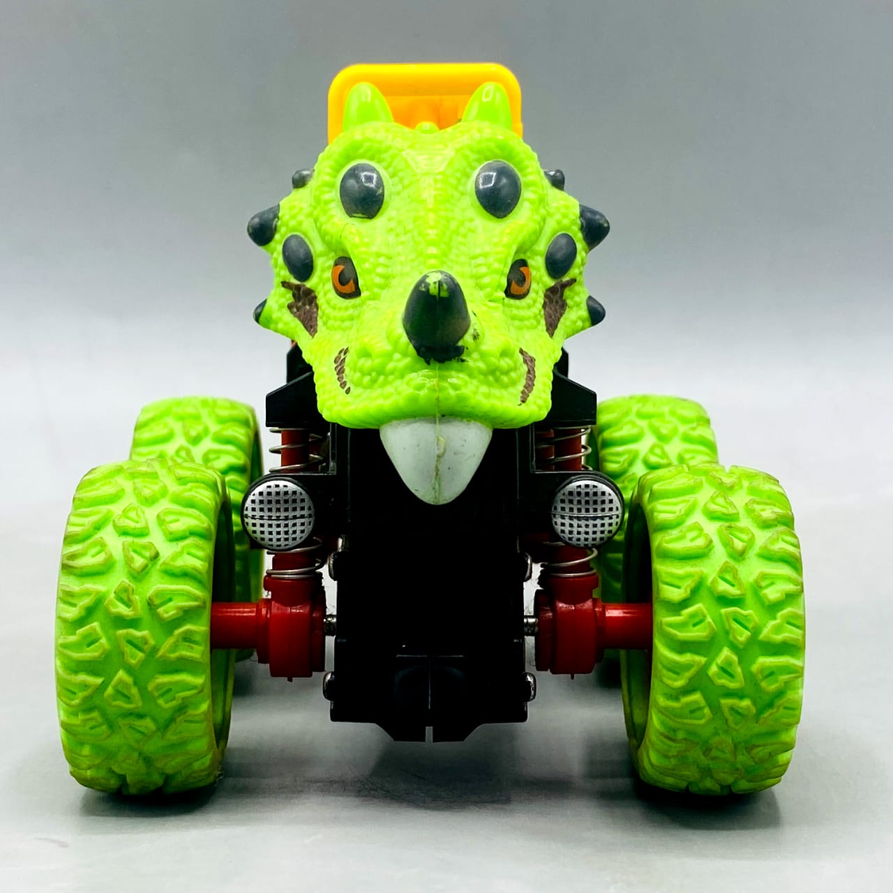 🦖 Neon Green Dinosaur Head Monster Truck Toy - Friction Powered Beast