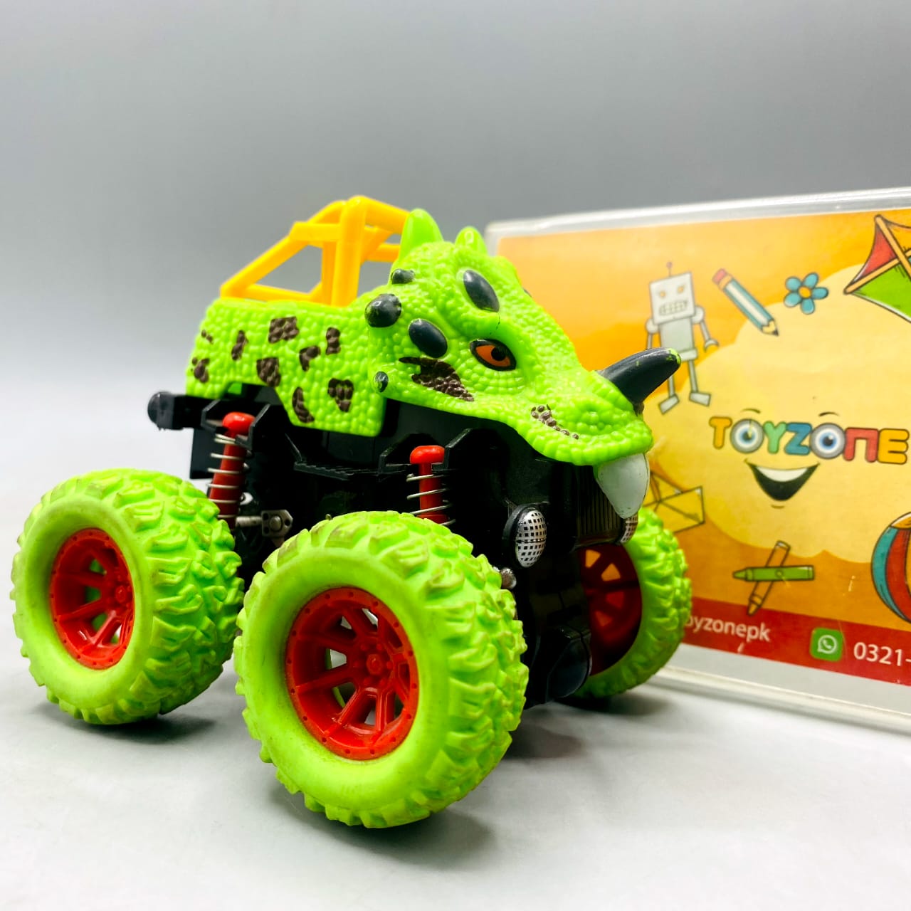 🦖 Neon Green Dinosaur Head Monster Truck Toy - Friction Powered Beast
