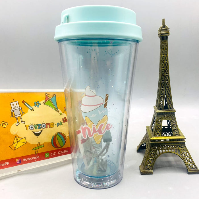 Nice Cream Glitter Tumbler with Lid and Wrist Strap