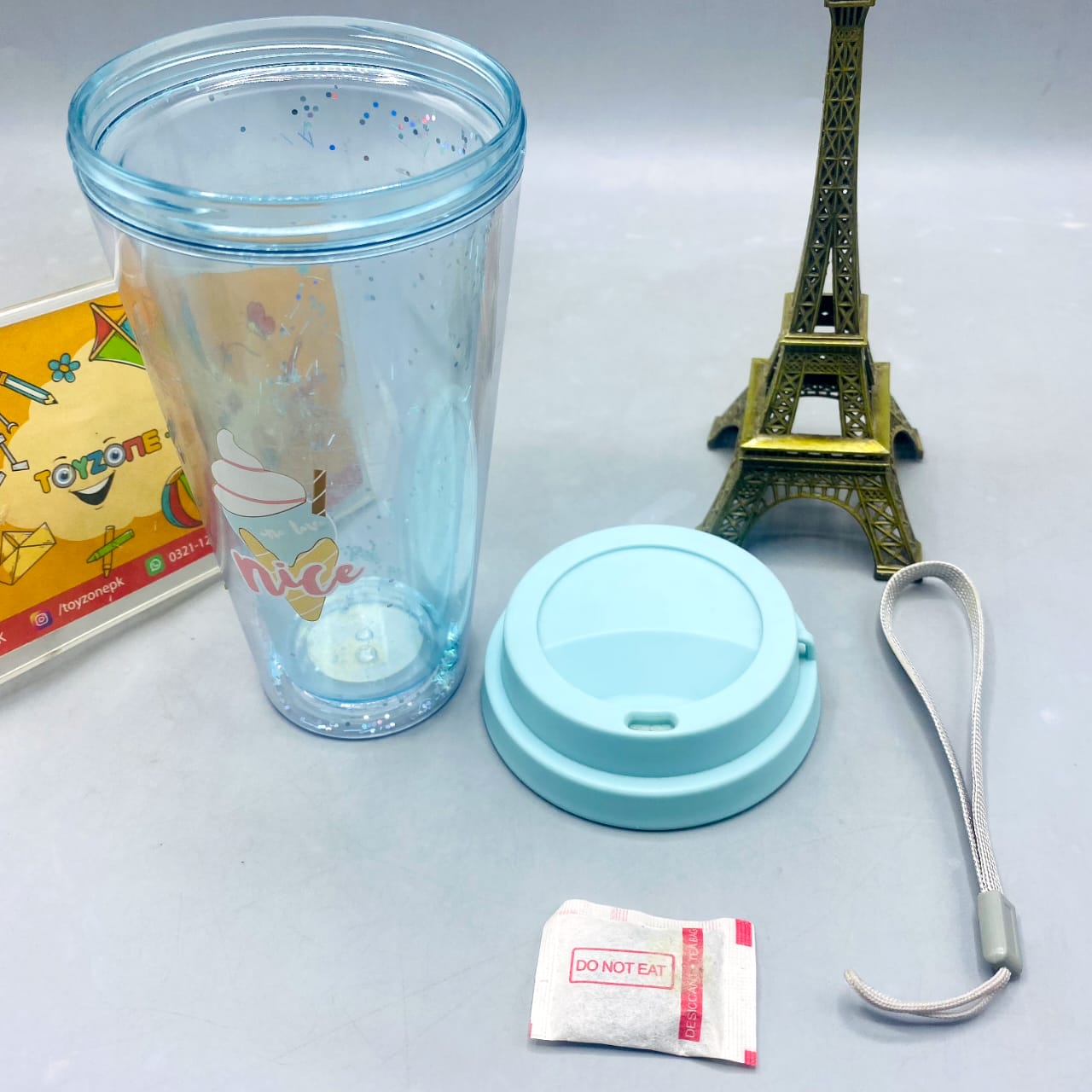 🍦 Nice Cream Glitter Tumbler with Lid and Wrist Strap