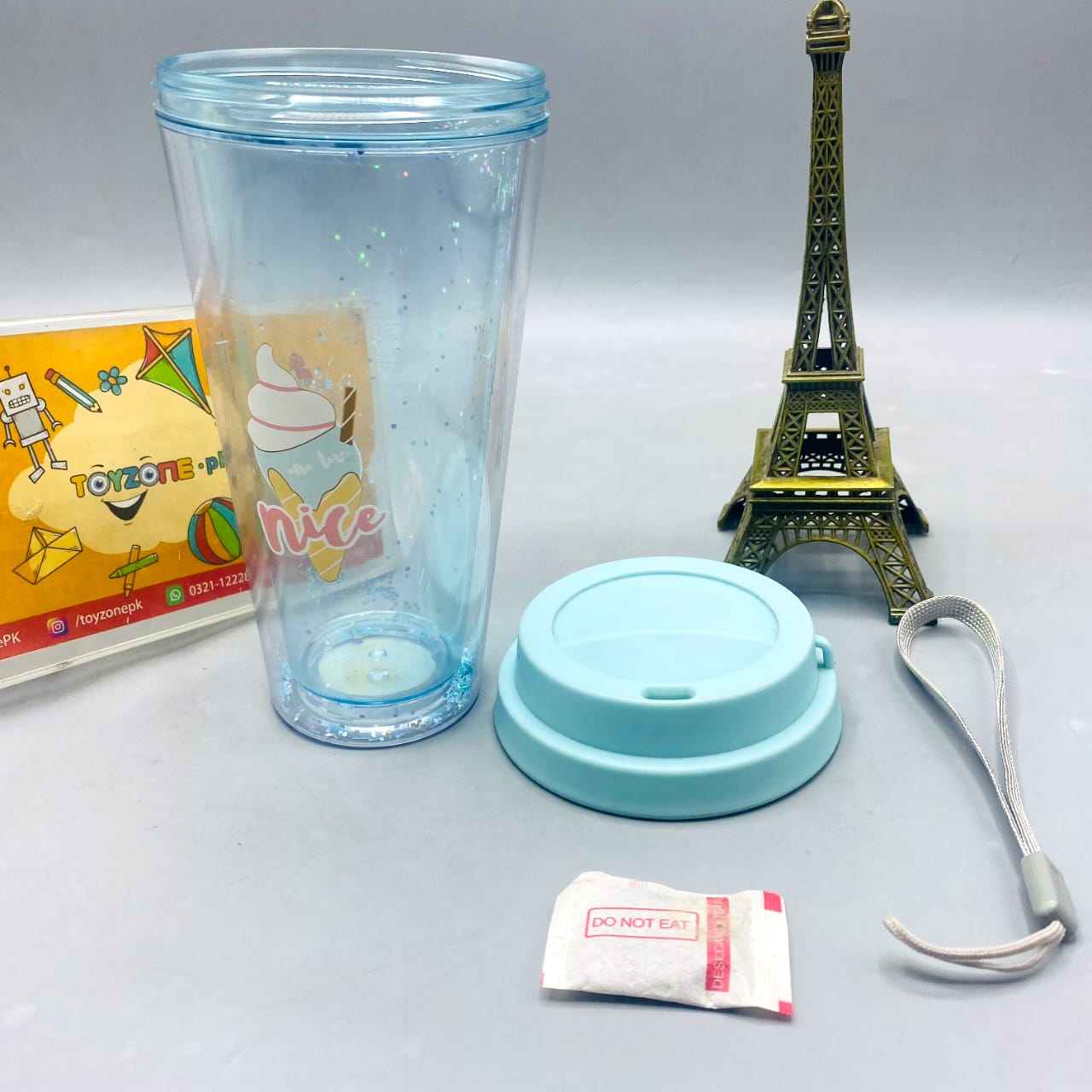 🍦 Nice Cream Glitter Tumbler with Lid and Wrist Strap