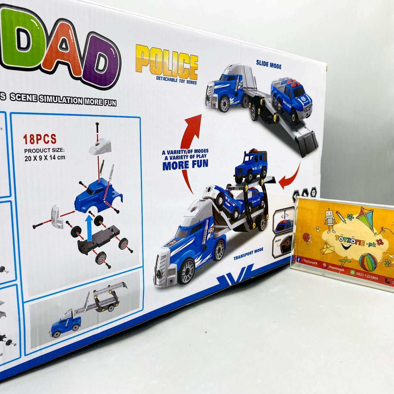 DIY Manual Police Detachable Truck Hauler with 3 Cars