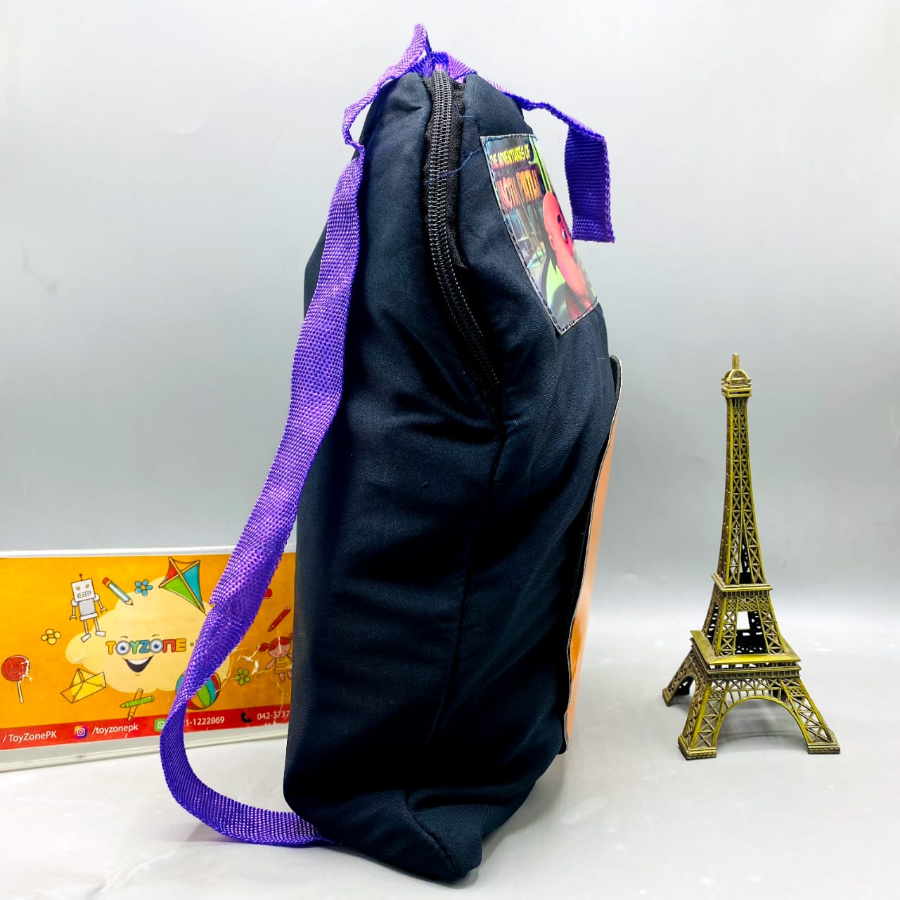 🎒 Motu Patlu "King of Kings" Kids' Black Backpack with Purple Straps