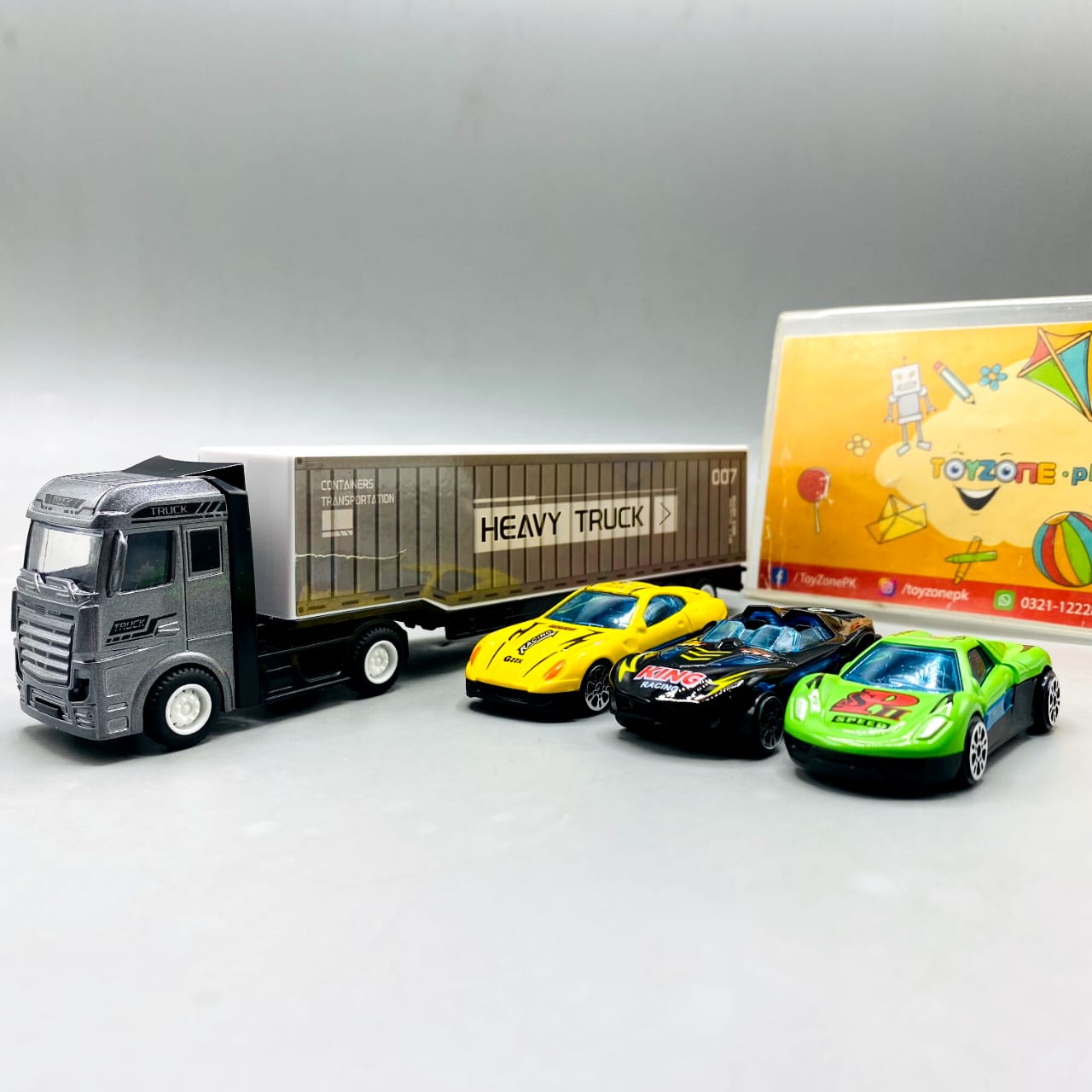 10-Inch Free Wheel Metal Truck With 3 Mini Metal Car Set