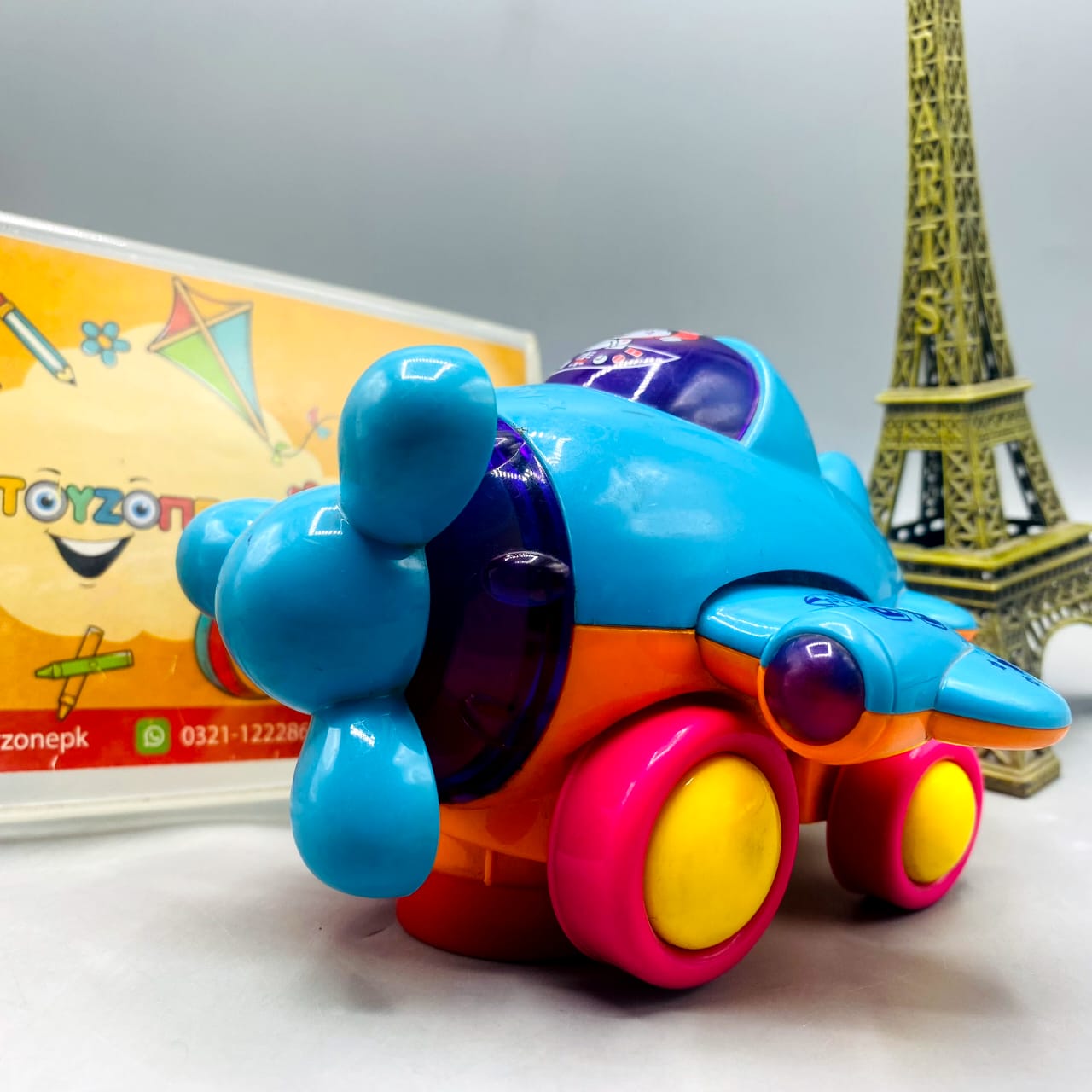 Bright Neon Propeller Airplane Push-and-Go Toy with Lights & Sound
